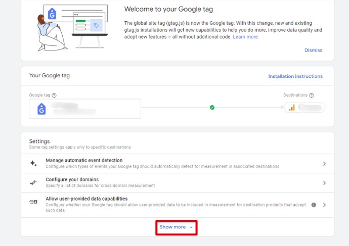 Google Tag Settings menu